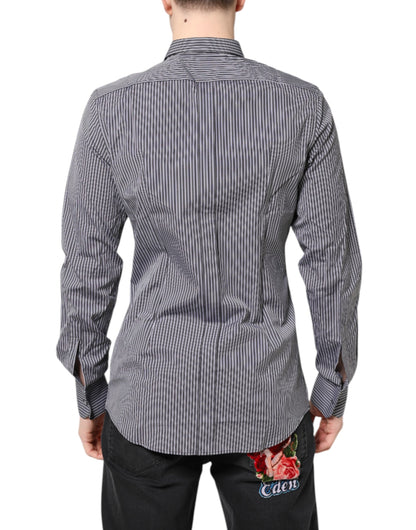 Dolce & Gabbana Black White Striped GOLD Formal Dress Shirt