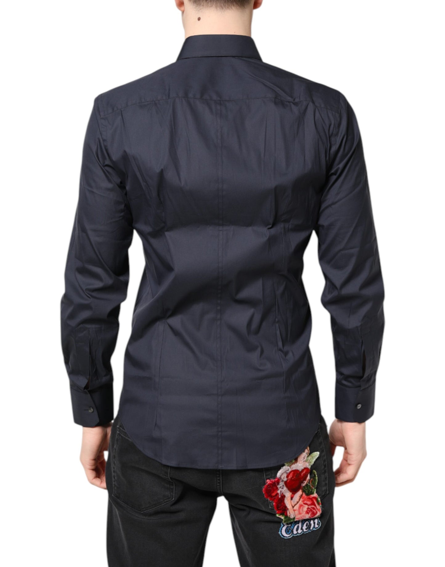 قميص مارتيني قطني رسمي من دولتشي آند غابانا باللون الأزرق الداكن