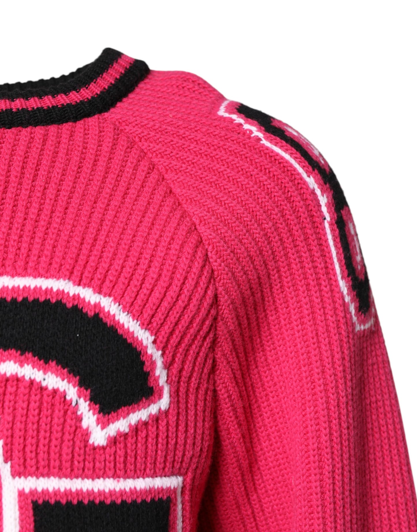 Dolce & Gabbana Pink Cotton Logo Print Knit Pullover Sweater