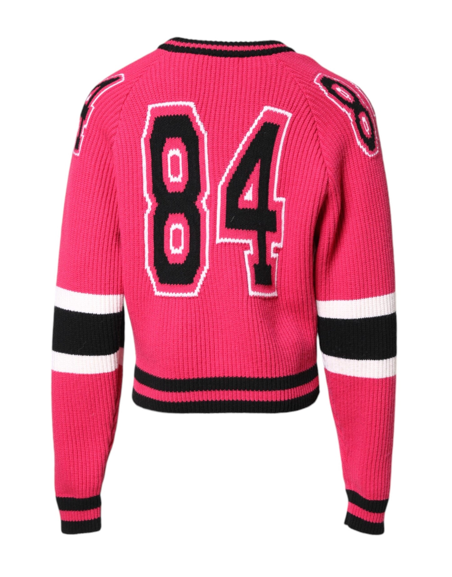 Dolce & Gabbana Pink Cotton Logo Print Knit Pullover Sweater