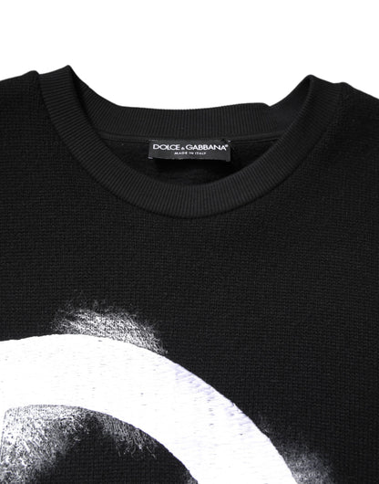 Dolce & Gabbana Black Cotton Logo Print Men Pullover Sweater