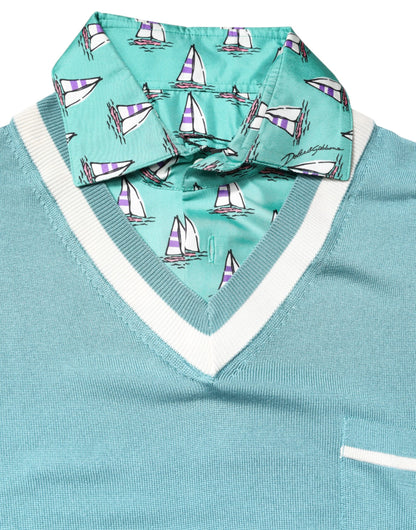 Dolce & Gabbana Green Printed Collared Short Sleeve T-shirt