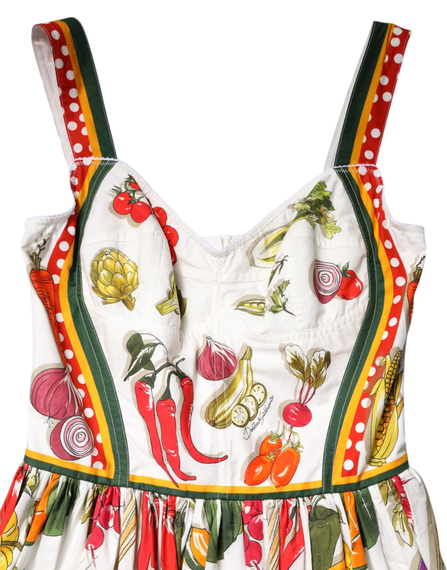Dolce & Gabbana White Vegetables Sleeveless A-line Midi Dress