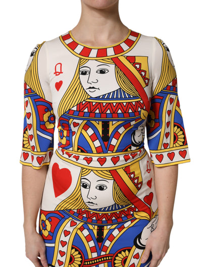 Dolce & Gabbana White Queen Of Heart Short Sleeve Midi Dress