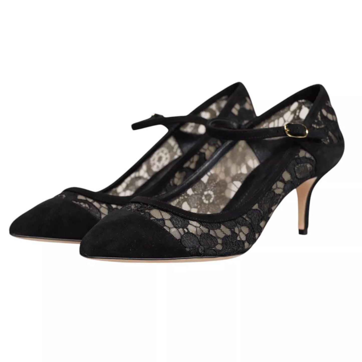 Dolce & Gabbana Black Mary Jane Taormina Lace Pumps Shoes