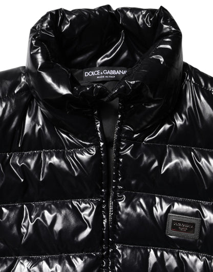 Dolce & Gabbana Black Logo Plaque Full Zip Puffer Jacket