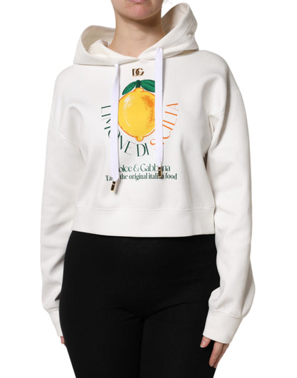 Dolce & Gabbana Ivory Cotton Printed Hooded Pullover Sweater