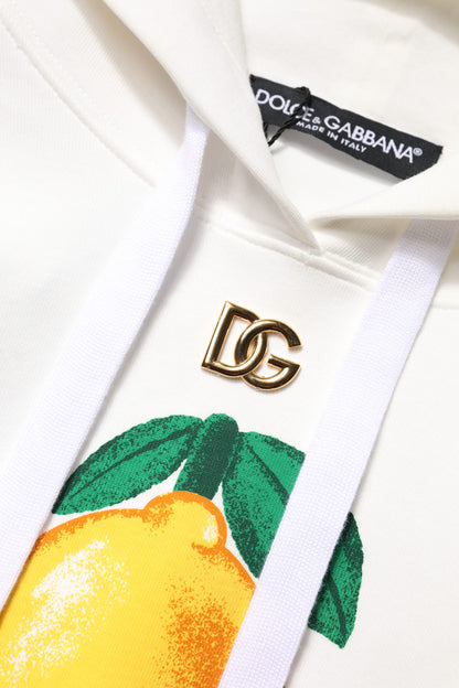 Dolce & Gabbana Ivory Cotton Printed Hooded Pullover Sweater