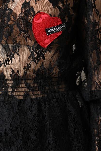 بلوزة نسائية من دولتشي آند غابانا مصنوعة من القطن الأسود ومزينة بالدانتيل