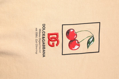 Dolce & Gabbana Beige Cherry Print Crew Neck Pullover Sweater