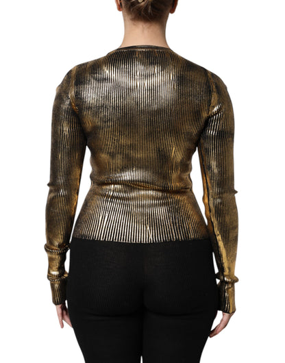 Dolce & Gabbana Gold Round Neck Long Sleeve Pullover Top
