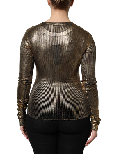 Dolce & Gabbana Gold Round Neck Long Sleeve Pullover Top
