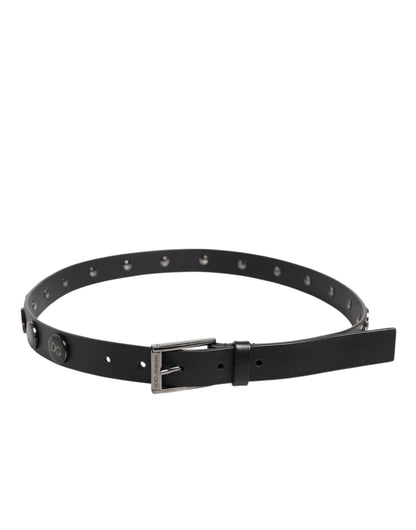 Dolce & Gabbana Black Luxury Leather DG Studs Buckle Belt