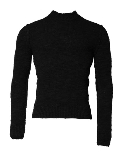 Dolce & Gabbana Black Wool Knit Crew Neck Pullover Sweater