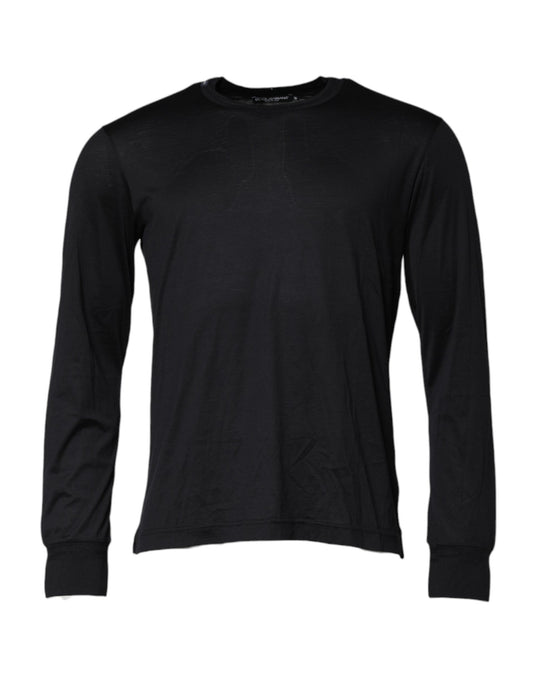 Dolce & Gabbana Dark Blue Silk Crew Neck Men Pullover Sweater
