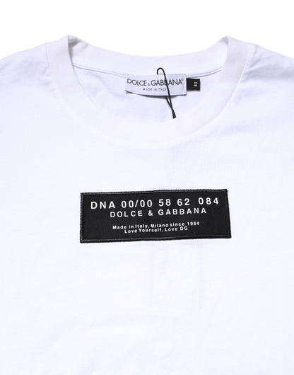 Dolce & Gabbana White Cotton Logo Patch Crew Neck T-shirt