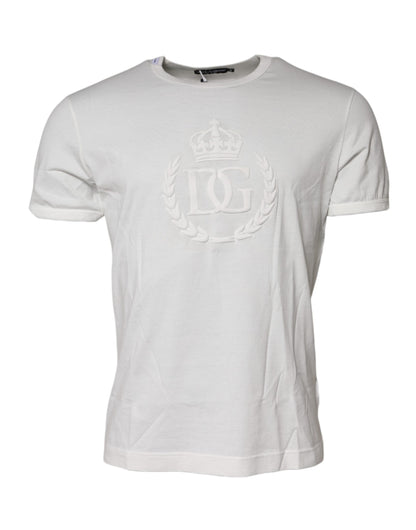 Dolce & Gabbana White Cotton DG Crown Embossed T-shirt