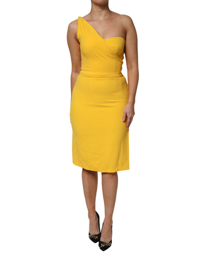 Dolce & Gabbana Yellow One Shoulder Side Slit Midi Dress