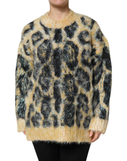 Dolce & Gabbana Multicolor Leopard Mohair Crew Neck Sweater