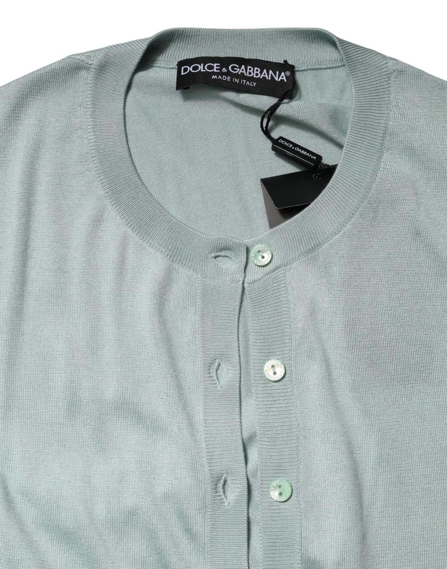 Dolce & Gabbana Light Green Silk Button Down Cardigan Sweater