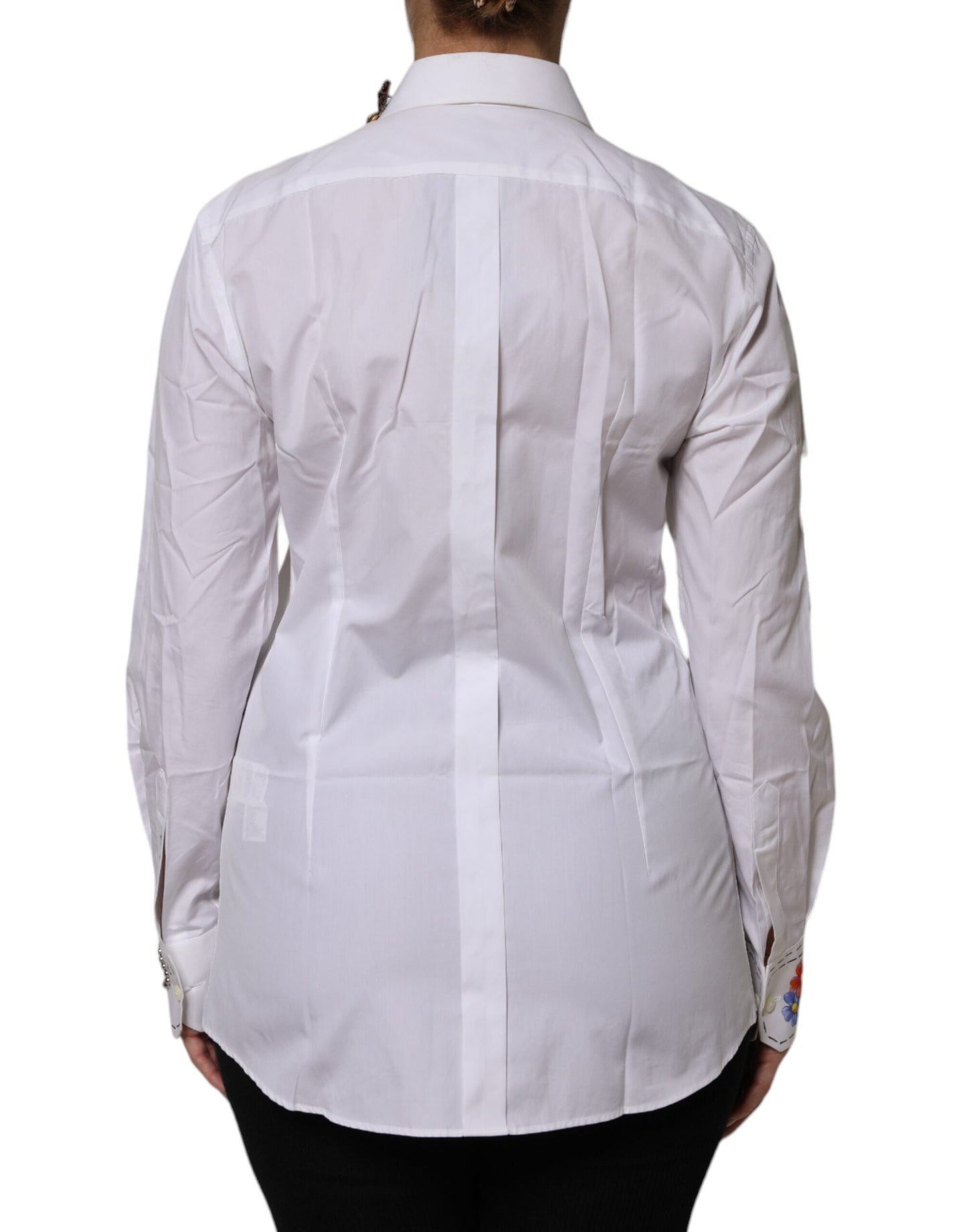 قميص دولتشي آند غابانا أبيض من القطن مزين بالورود