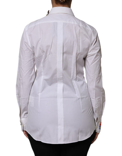 قميص دولتشي آند غابانا أبيض من القطن مزين بالورود