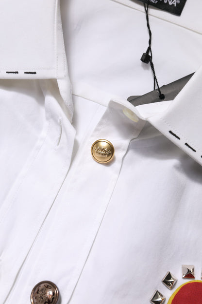 قميص دولتشي آند غابانا أبيض من القطن مزين بالورود