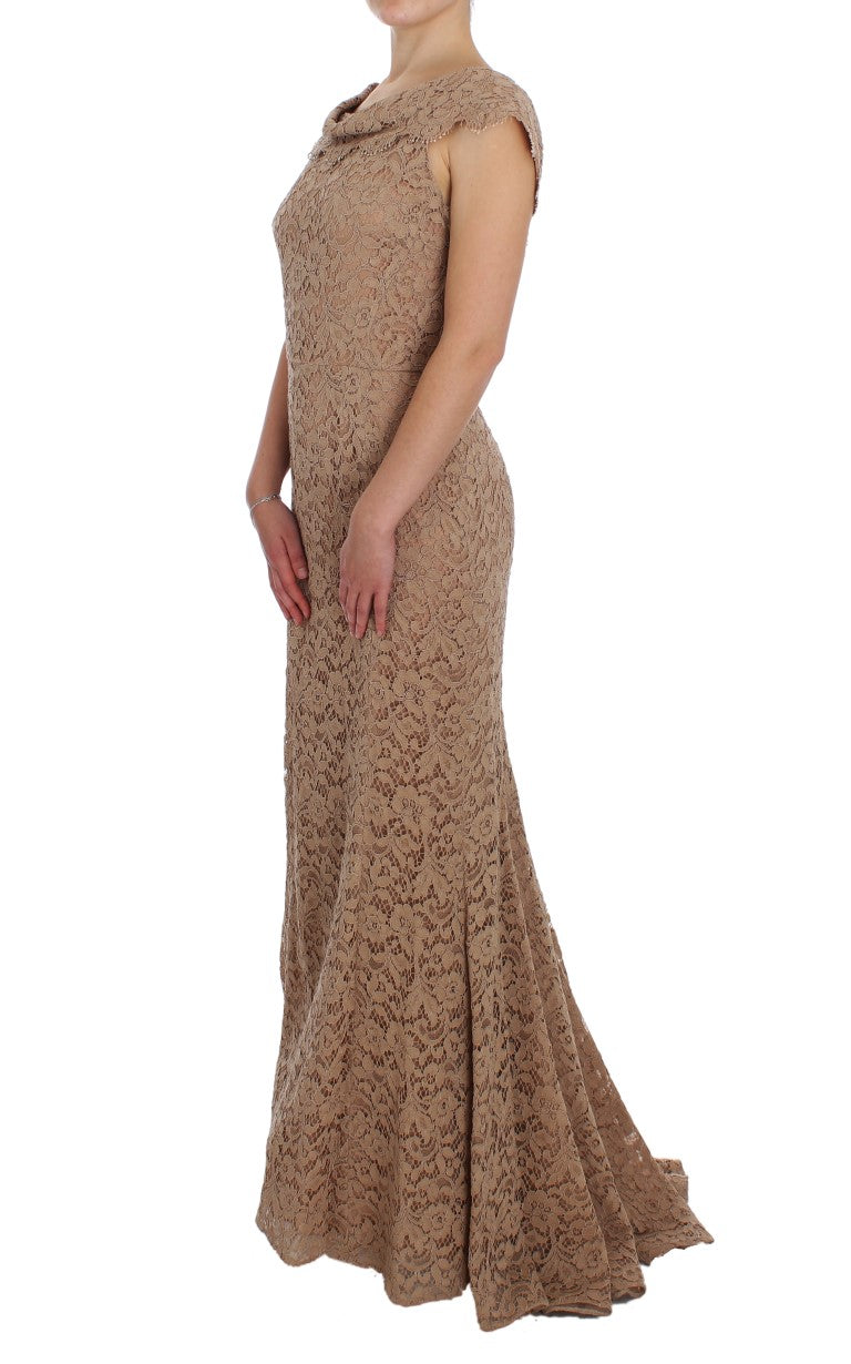 دولتشي آند غابانا فستان وردي كامل الطول من الدانتيل
