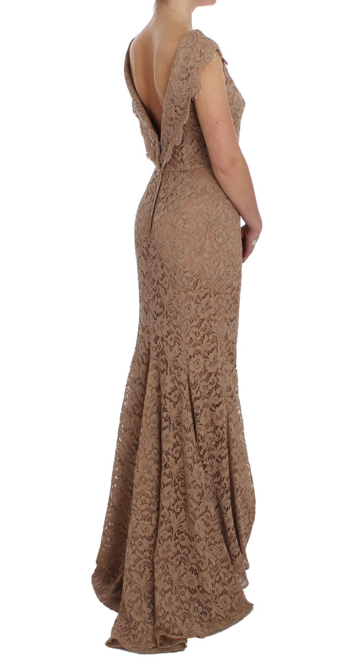 دولتشي آند غابانا فستان وردي كامل الطول من الدانتيل