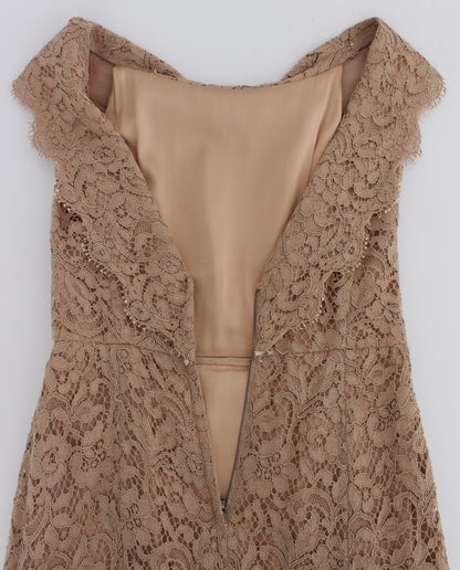 دولتشي آند غابانا فستان وردي كامل الطول من الدانتيل