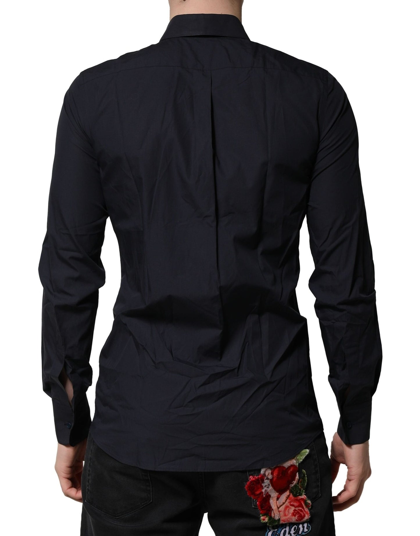 قميص مارتيني قطني رسمي من دولتشي آند غابانا باللون الأزرق الداكن