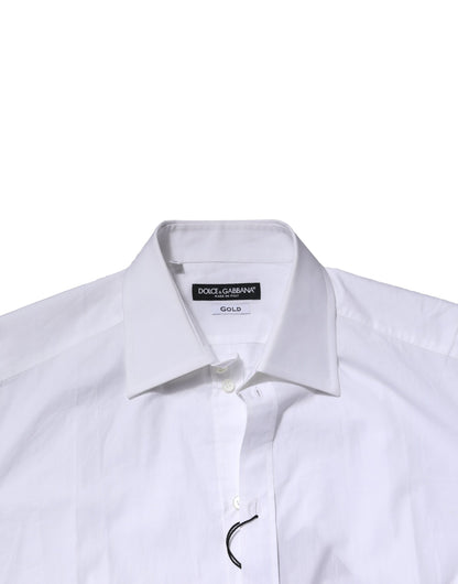 Dolce & Gabbana White Cotton GOLD Long Sleeves Formal Shirt