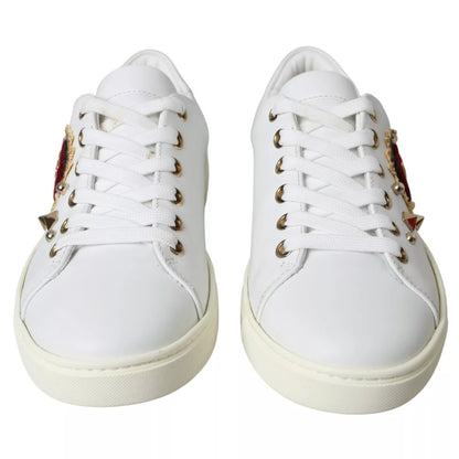 Dolce & Gabbana White Leather Gold Red Heart Sneakers Shoes