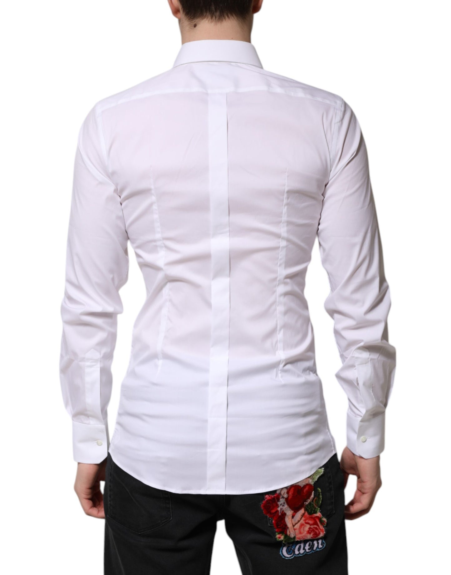 Dolce & Gabbana White Cotton GOLD Long Sleeves Formal Shirt