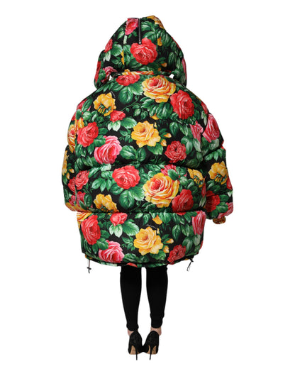 Dolce & Gabbana Multicolor Floral Puffer Hooded Jacket
