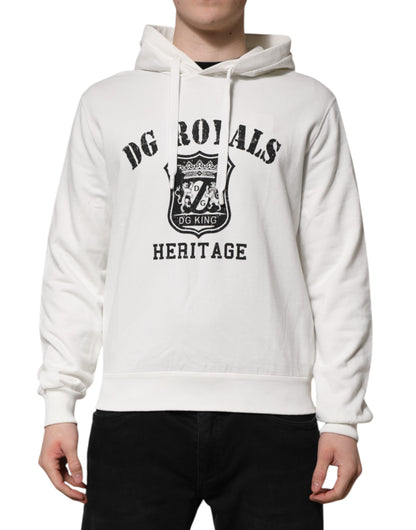 Dolce & Gabbana White Cotton DG ROYAL Print Hooded Sweater