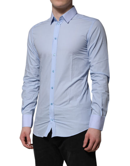 Dolce & Gabbana Blue Cotton GOLD Long Sleeves Men Dress Shirt