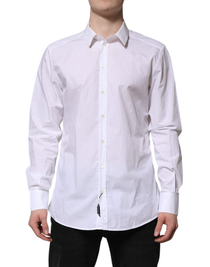 Dolce & Gabbana White Cotton GOLD Long Sleeves Dress Shirt