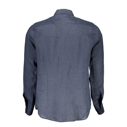 La Martina Blu Linen Men Shirt