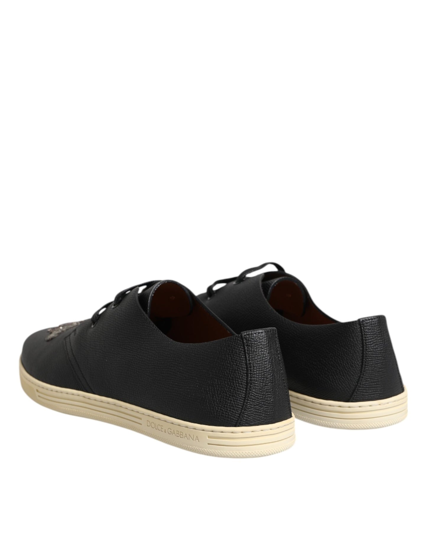 حذاء سنيكرز دولتشي آند غابانا أسود من الجلد منخفض الرقبة بتصميم تاج النحل