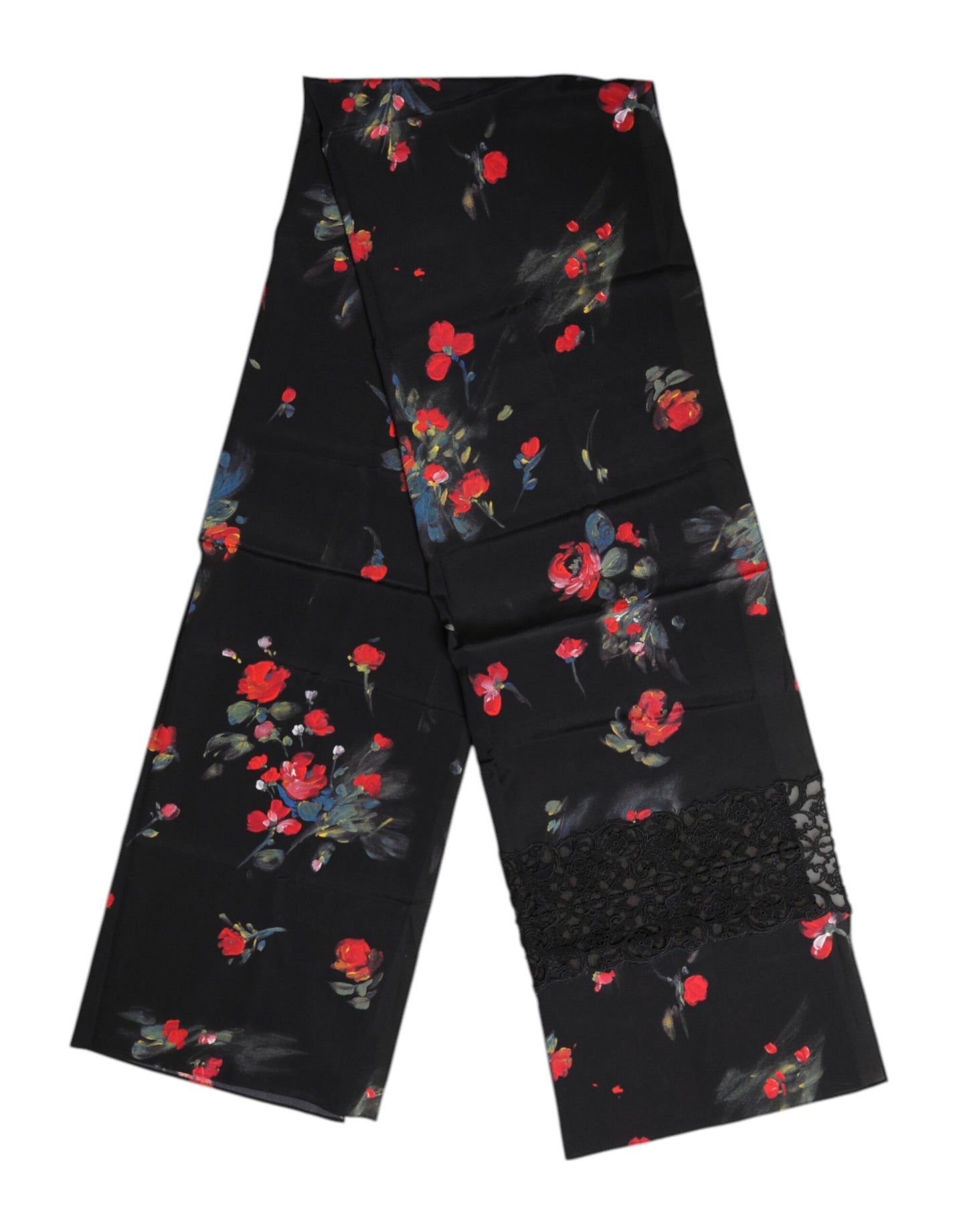 Dolce & Gabbana Black Floral Print Neck Warmer Wrap Scarf