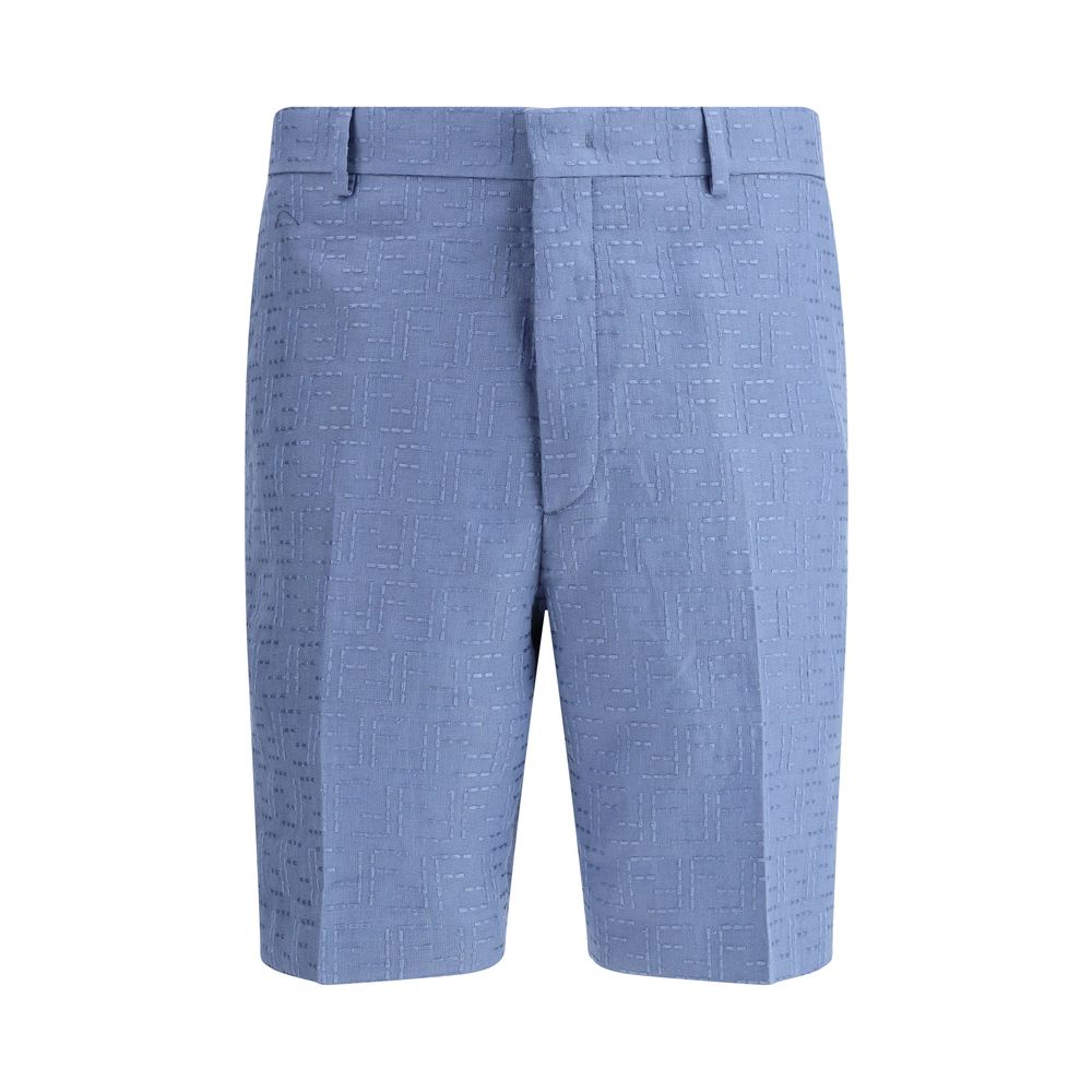 Fendi Blue Linen Bermuda Shorts