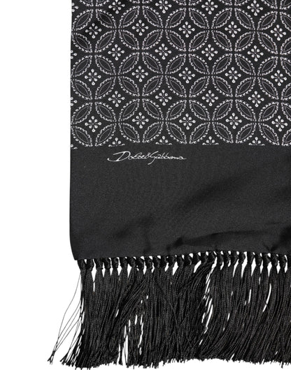 Dolce & Gabbana Black Patterned Fringes Men Foulard Scarf