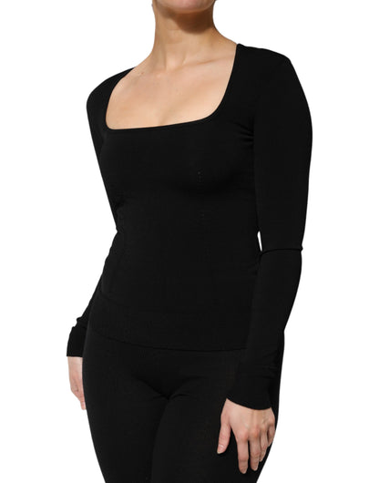 Dolce & Gabbana Black Square Neck Long Sleeves Pullover Top