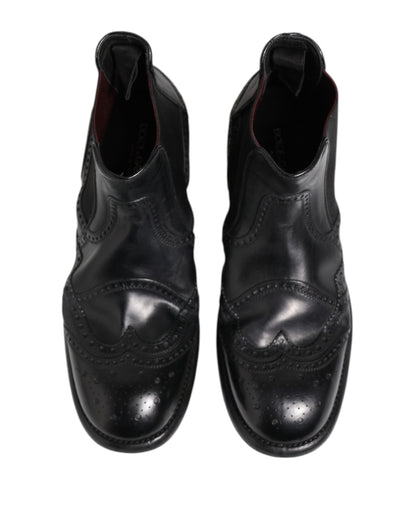 Dolce & Gabbana Black Leather Ankle Boots Slip On Shoes
