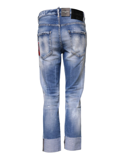 Dsquared² Blue Washed Cotton Mid Waist Skinny Denim Jeans