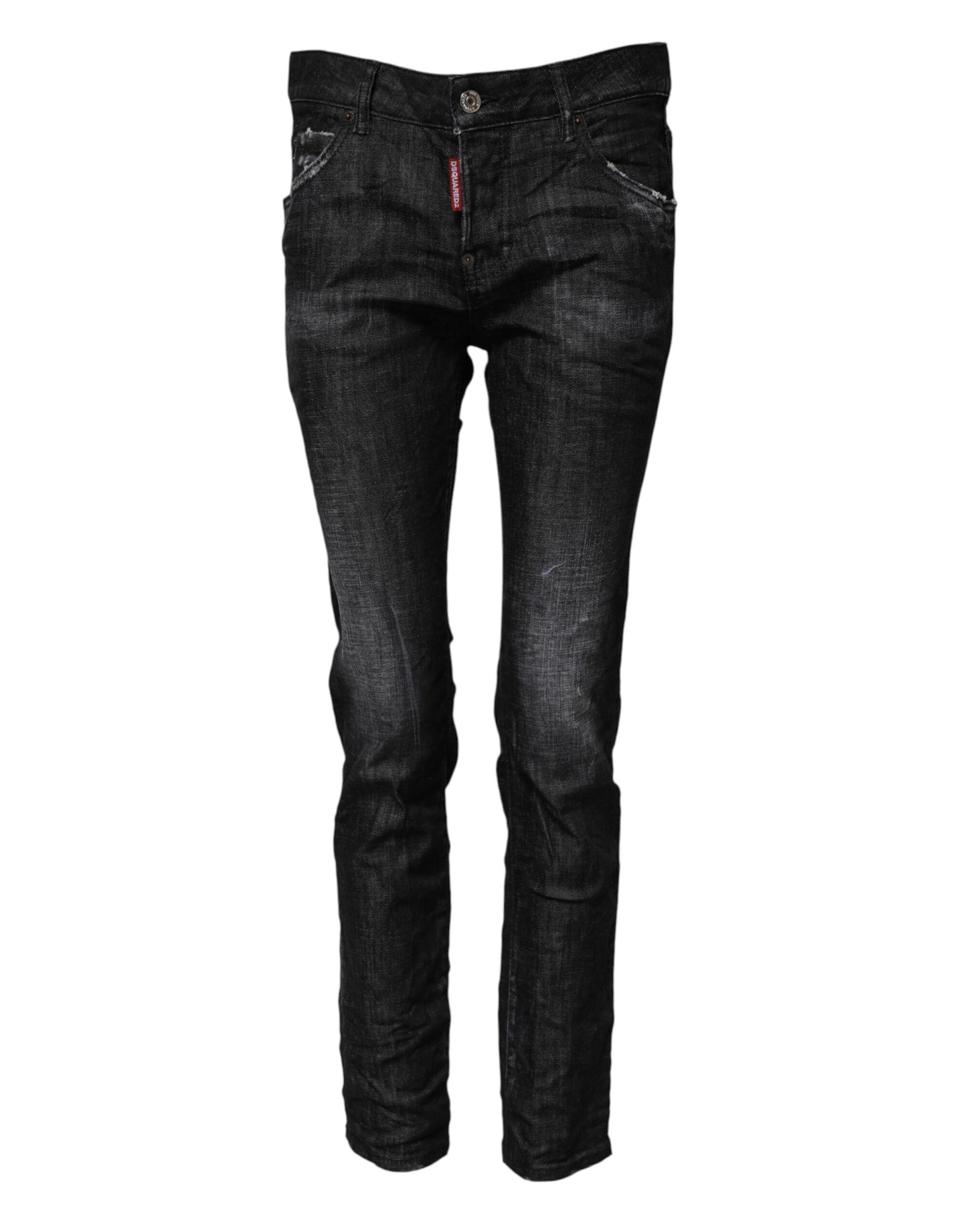 Dsquared² Black Washed Cotton Mid Waist Skinny Jeans