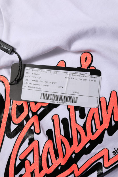 Dolce & Gabbana White Cotton Graphic Print Crew Neck T-shirt