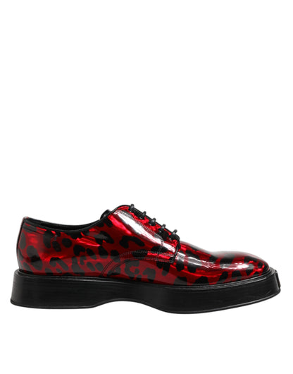 Dolce & Gabbana Red Leopard Derby Formal Men Dress Shoes