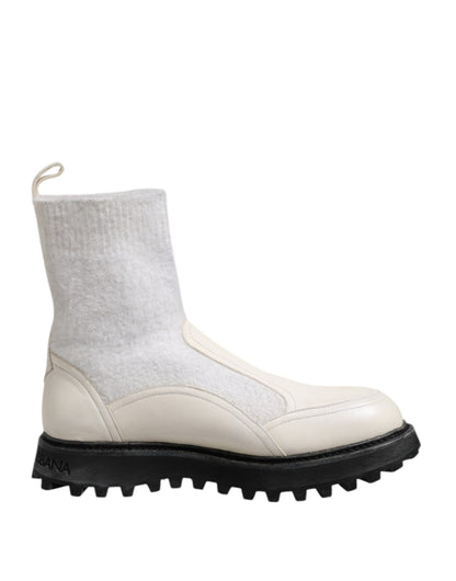 Dolce & Gabbana White Beige DG Logo Mid Calf Boots Shoes